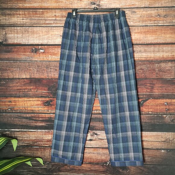 NEW Byford Of London Mens Size M Combed Cotton Blue Plaid Pajama Lounge Pants - Picture 2 of 6